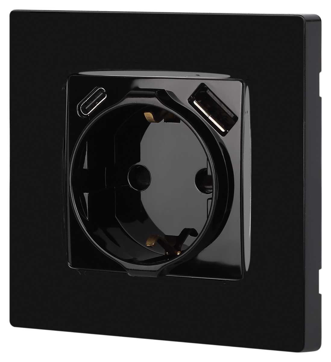 фото розетка эра серия 12 12-4108-06 2p+e 16a-250в со шторками с usb type-a+c 5в-3а чёрный б0067746 | 220svet.ru