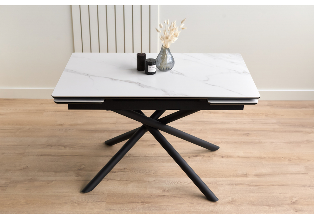 фото керамический стол раскладной 120(180)х80 woodville мэриан snow alpin white / черный 625715 | 220svet.ru