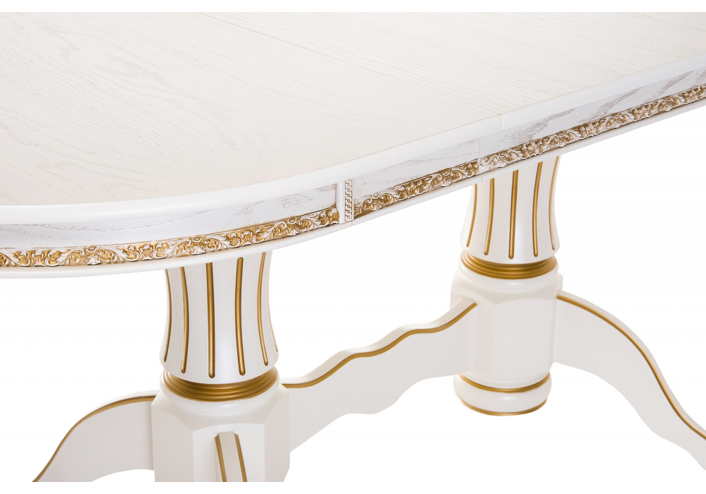 фото стол деревянный раскладной woodville герцог молочный / золотая патина 615196 | 220svet.ru