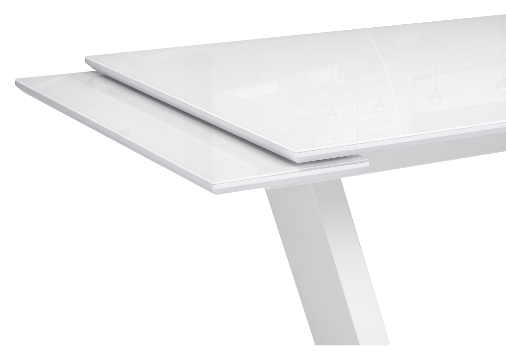 фото стол стеклянный woodville конор 140(200)х80х73 ультра белый / белый 517338 | 220svet.ru