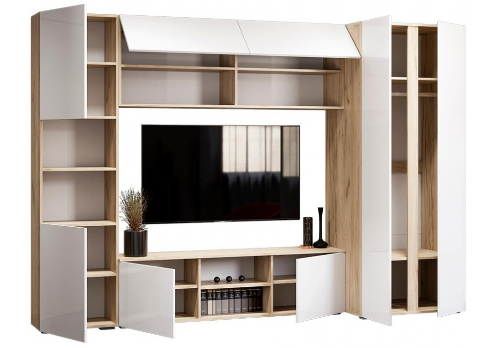 фото гостиная комплектация 1 woodville алетра дуб крафт серый / глянец белый 580877 | 220svet.ru