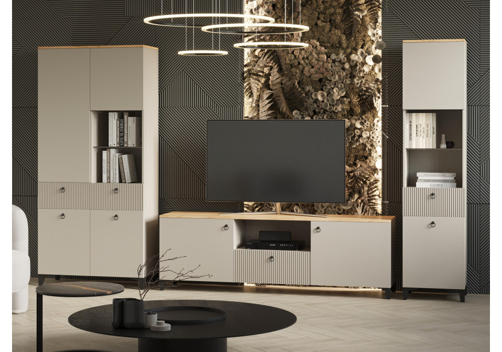 фото тв-тумба woodville ника бежевый мат-05 / кашемир / дуб делано 593599 | 220svet.ru