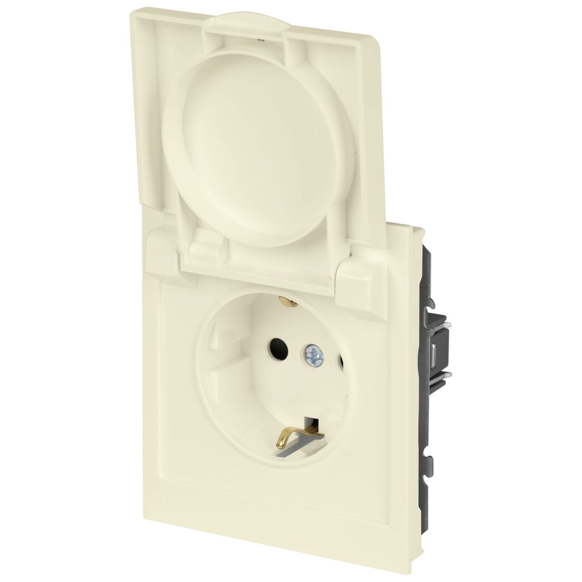 фото розетка эра arktik 16-2103-02 с заземлением 2p+e schuko со шторками с крышкой 16а-250в слоновая кость б0070435 | 220svet.ru
