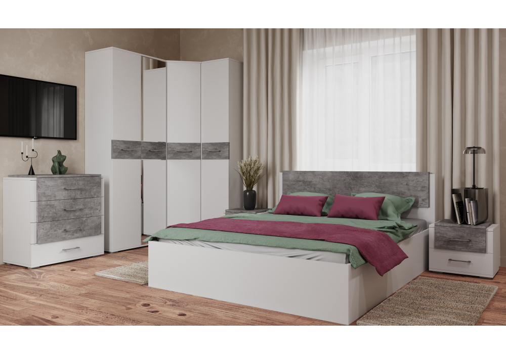 фото двуспальная кровать 160x200 woodville теплиса бетон светлый 715064 | 220svet.ru