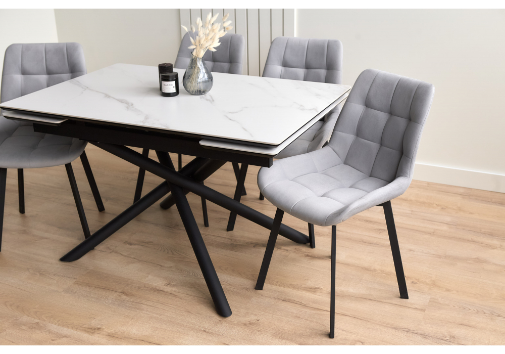 фото керамический стол раскладной 120(180)х80 woodville мэриан snow alpin white / черный 625715 | 220svet.ru