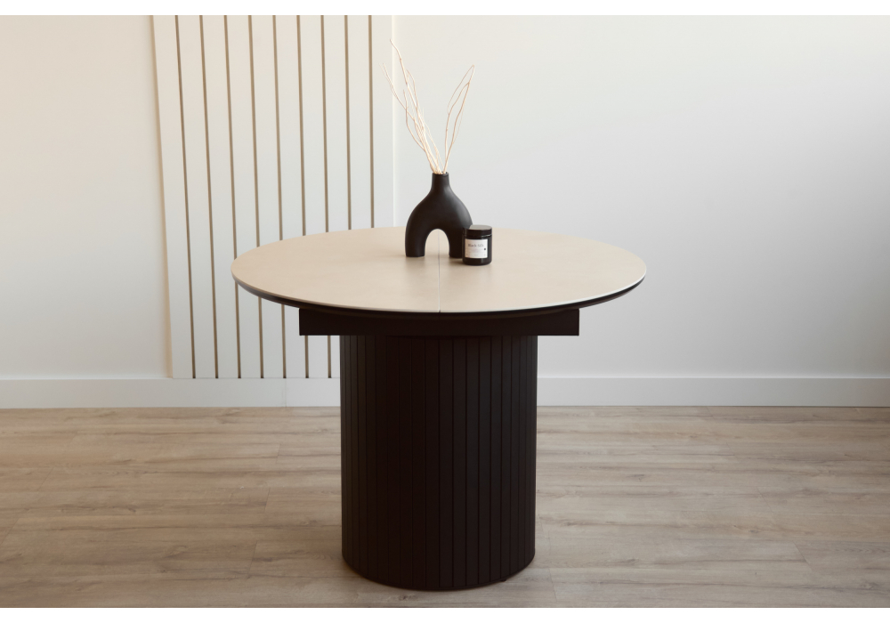 фото керамический стол раскладной woodville лорен 100(140) okara light yellow / черный 664692 | 220svet.ru