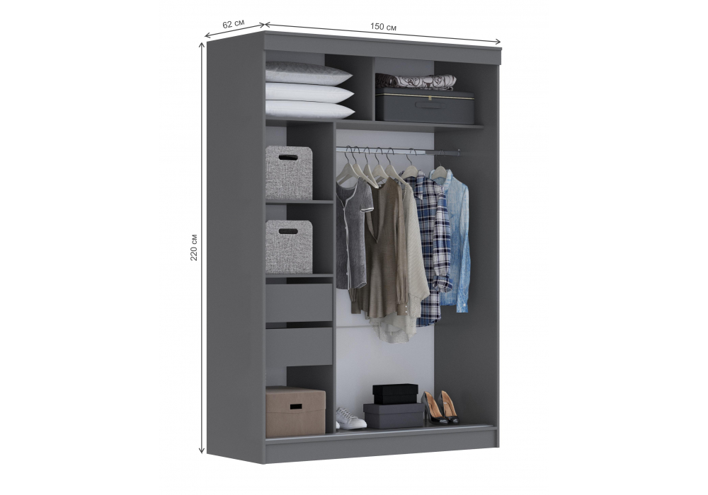 фото шкаф-купе woodville айвор 1,5м графит 614739 | 220svet.ru