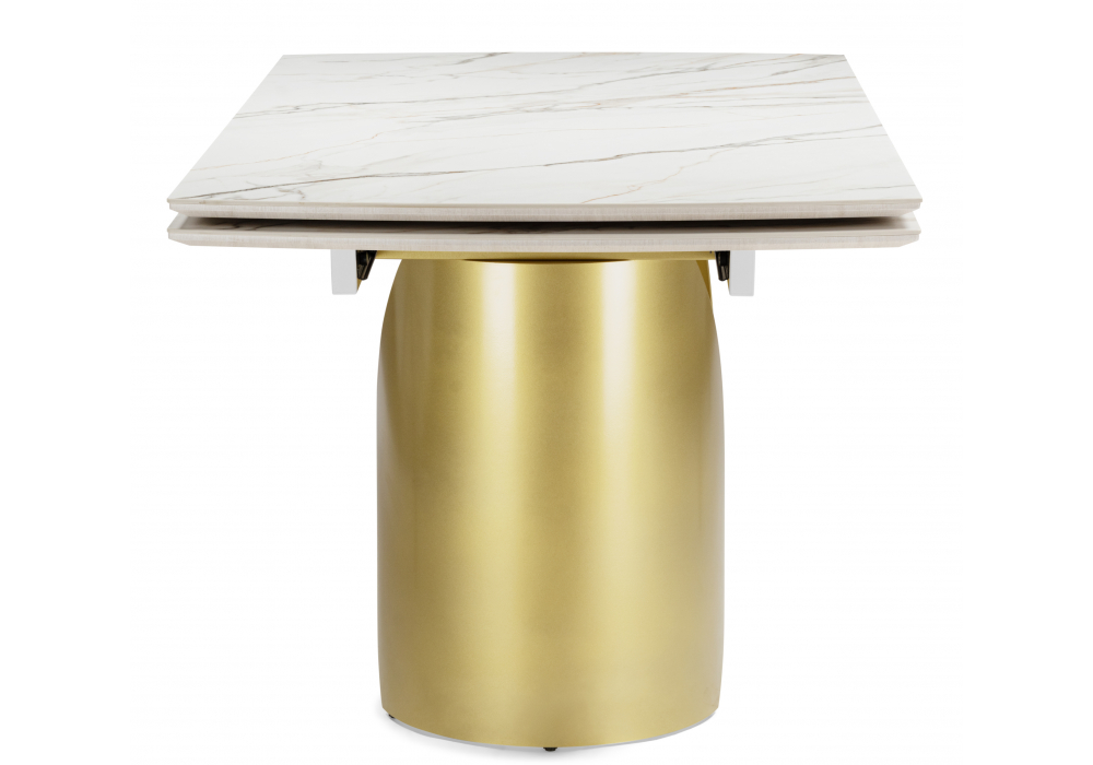 фото керамический стол раскладной 160(220)x90 woodville готланд бежевый / золото 622923 | 220svet.ru