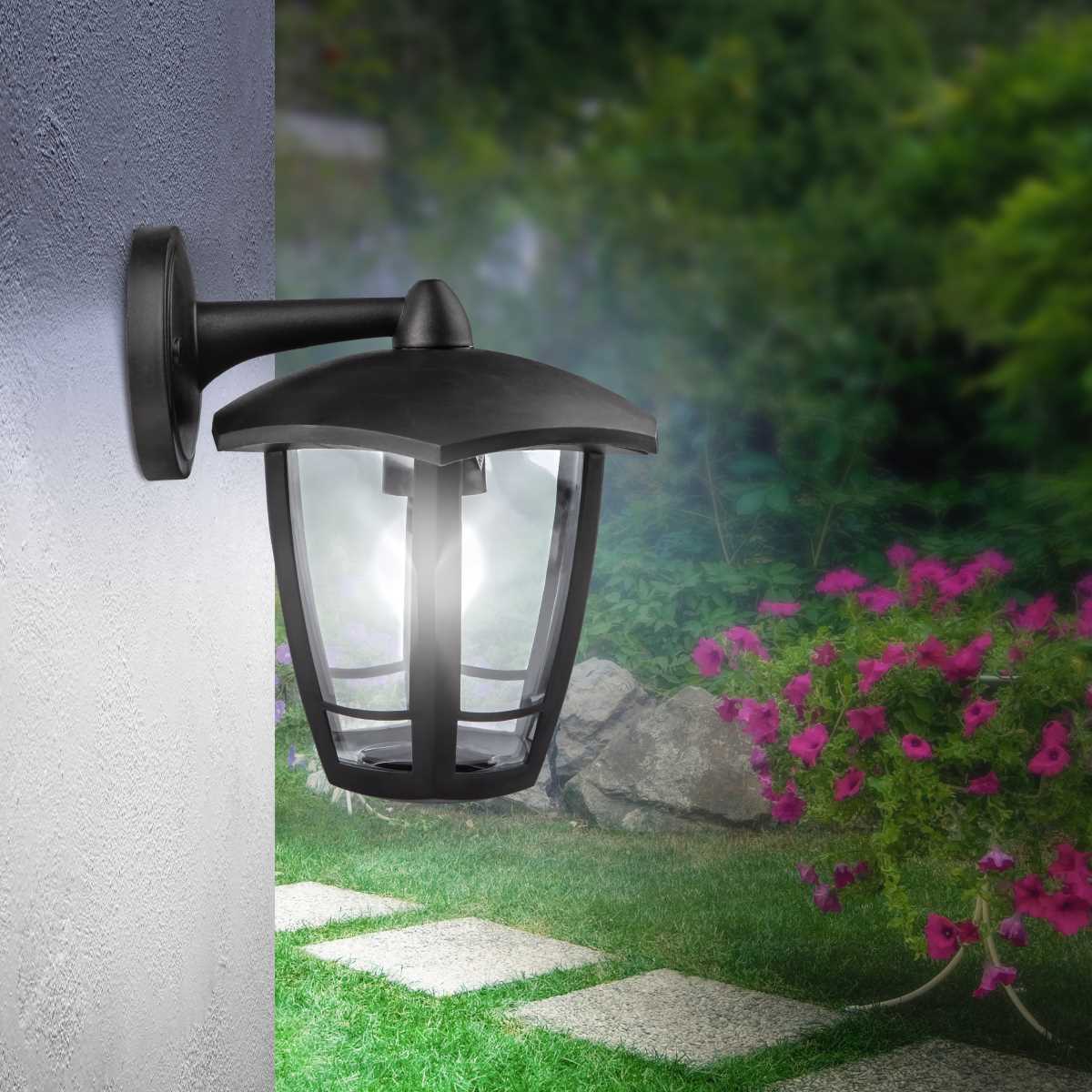 фото садово-парковый светильник эра «дели 3» нбу 07-40-004 черный 6-гранный настенный ip44 е27 max 60вт б0051188 | 220svet.ru