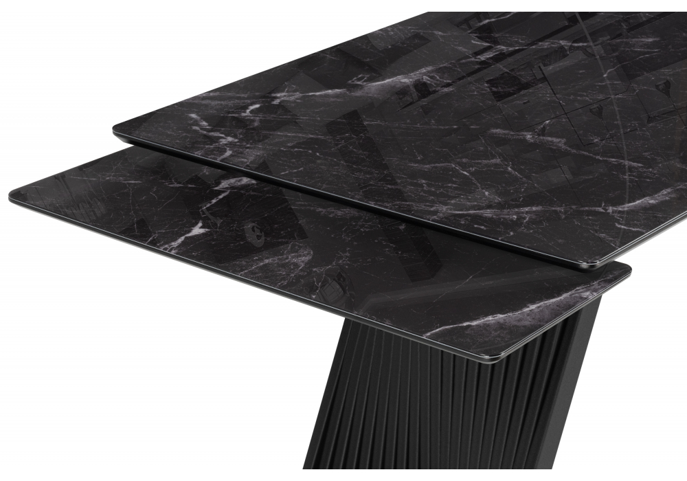 фото стол стеклянный раскладной 140(200)х80 woodville вейв черный мрамор / черный 625995 | 220svet.ru