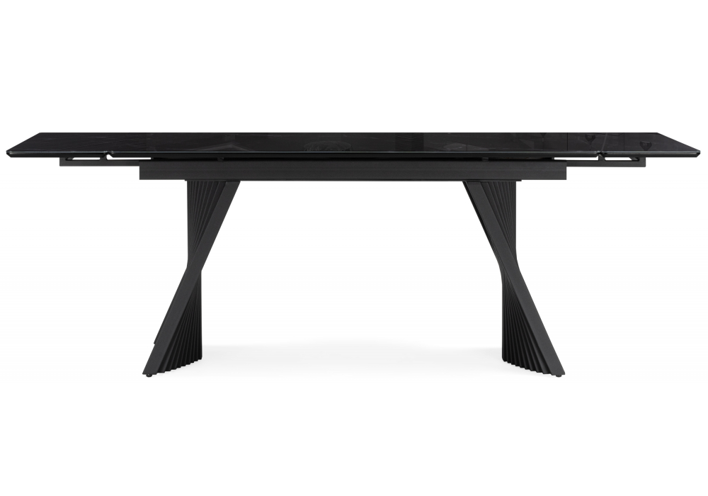 фото стол стеклянный раскладной 140(200)х80 woodville вейв черный мрамор / черный 625995 | 220svet.ru