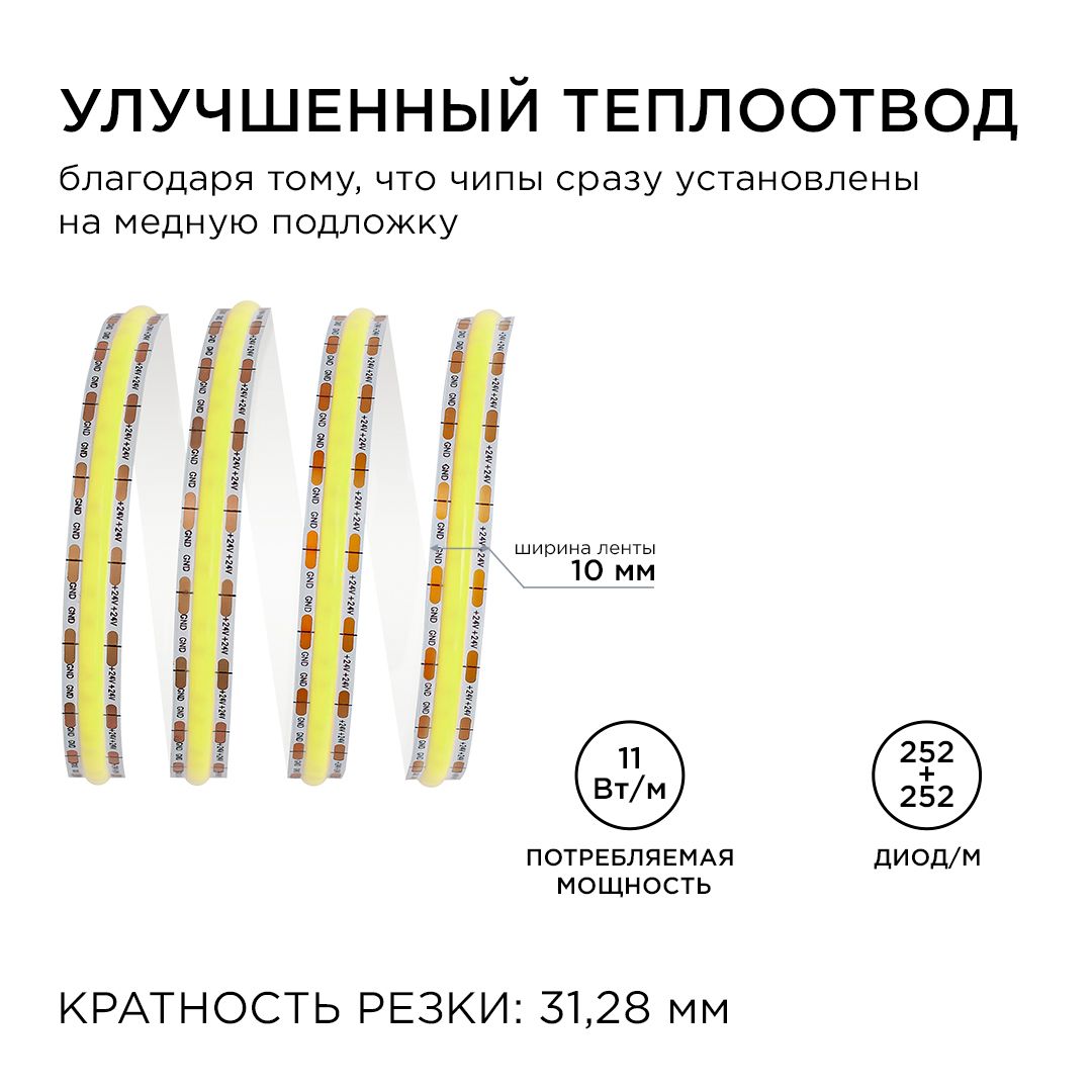 фото лента apeyron 11w/m 504led/m cob теплый/холодный белый 2m 219оо | 220svet.ru