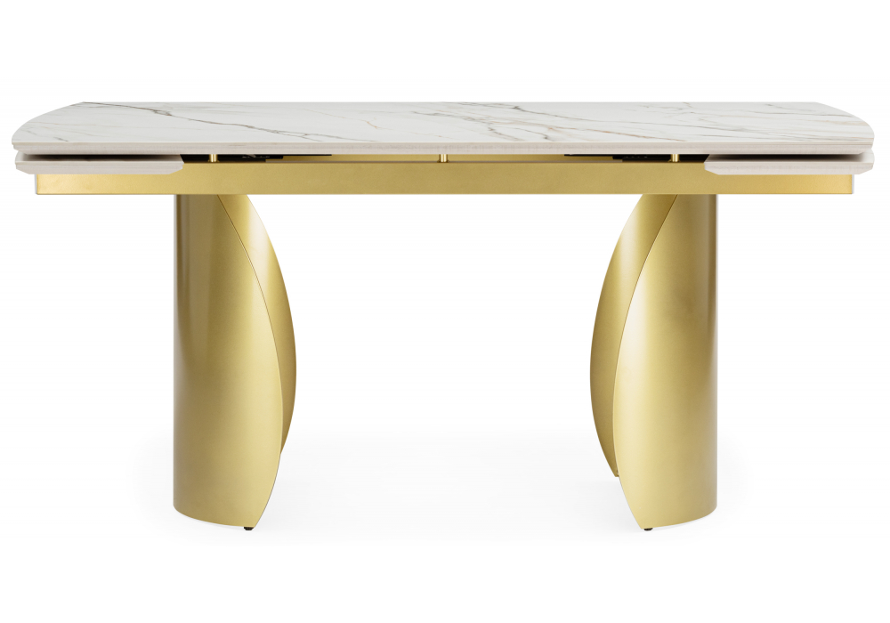 фото керамический стол раскладной 160(220)x90 woodville готланд бежевый / золото 622923 | 220svet.ru