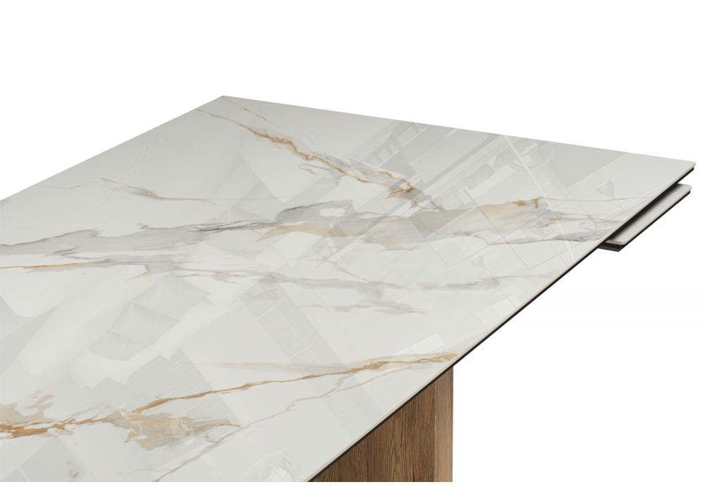 фото керамический стол раскладной 180(240)x90 woodville монерон calacatta gold / дуб монтана 621194 | 220svet.ru