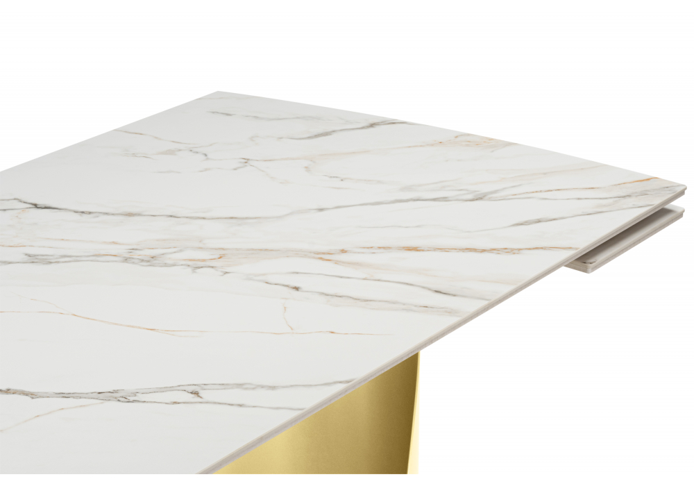 фото керамический стол раскладной 160(220)x90 woodville готланд бежевый / золото 622923 | 220svet.ru