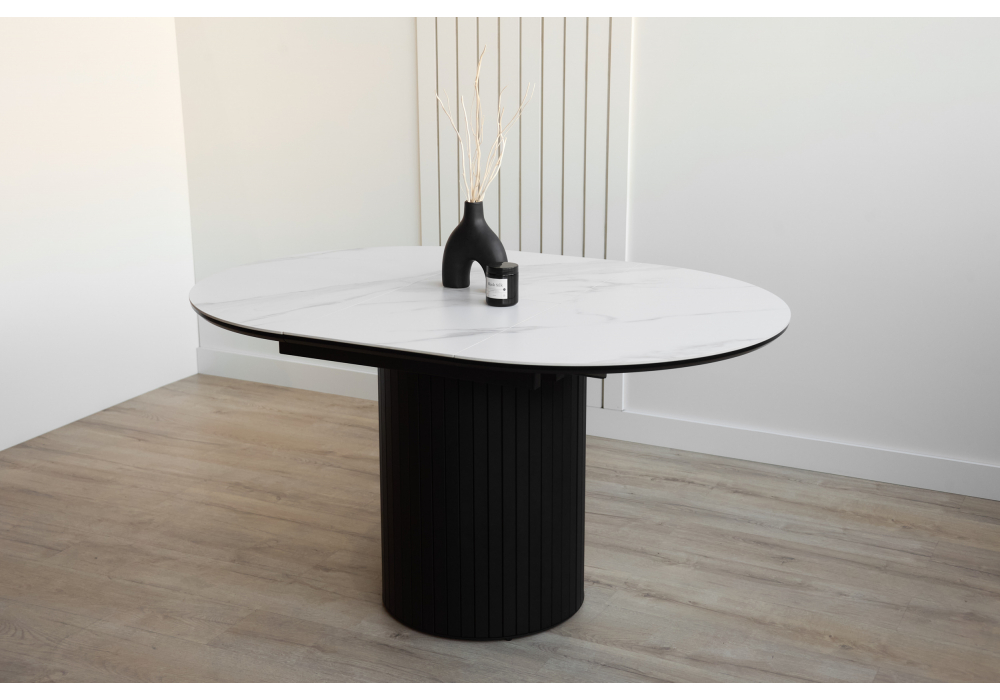 фото керамический стол раскладной woodville лорен 100(140) snow white / черный 664691 | 220svet.ru